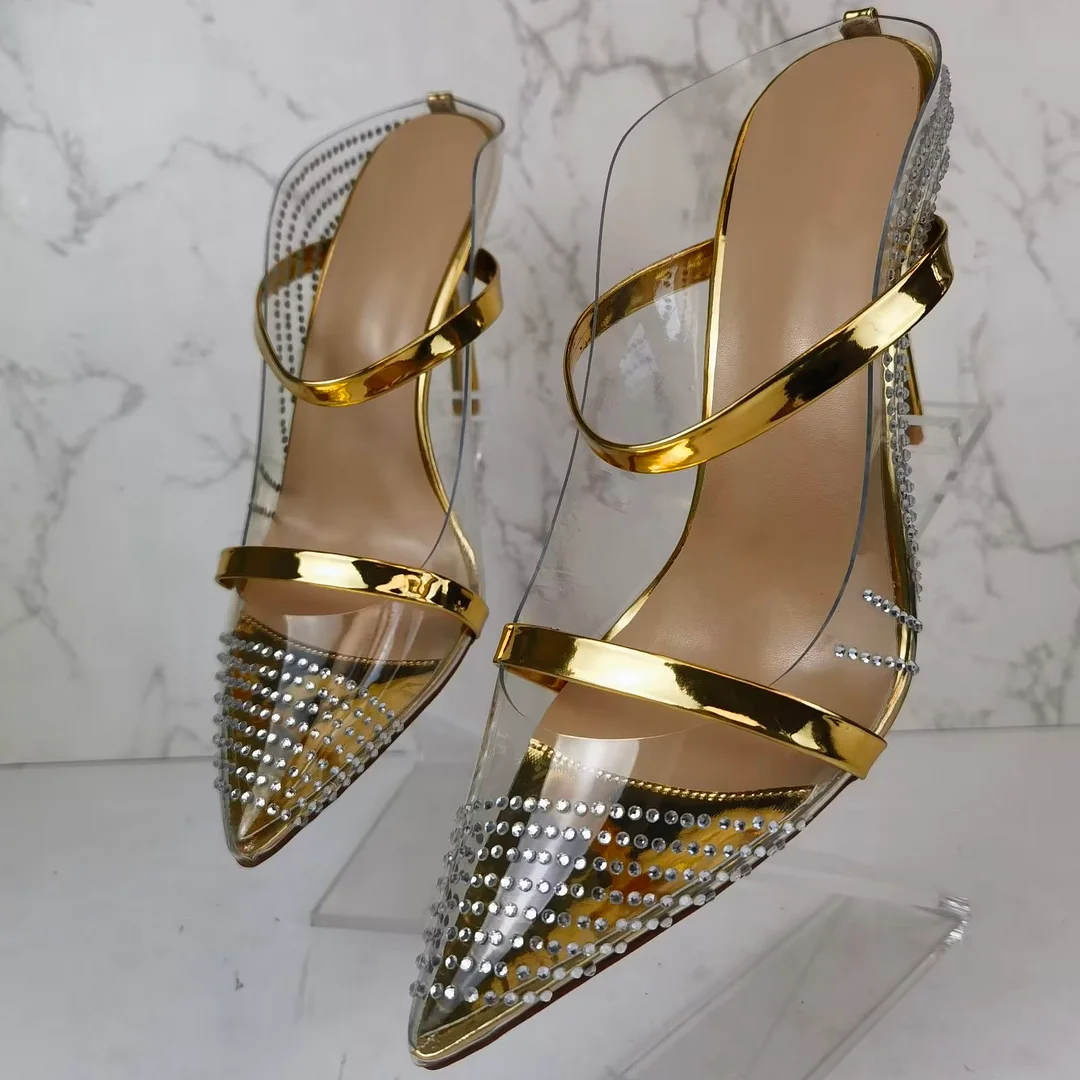 Women's 110mm High Heel Elegant Pointed Toe Rhinestones Slingback Sandals Shoes