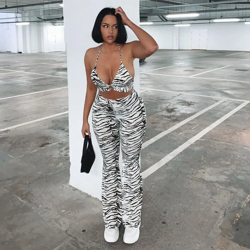 BIIKPIIK Zebra Print Women 2 Piece Sets Bra+Pnats Matching Set Casual Lounge Wear Female Suits 2021 Summer All-Match Clothing