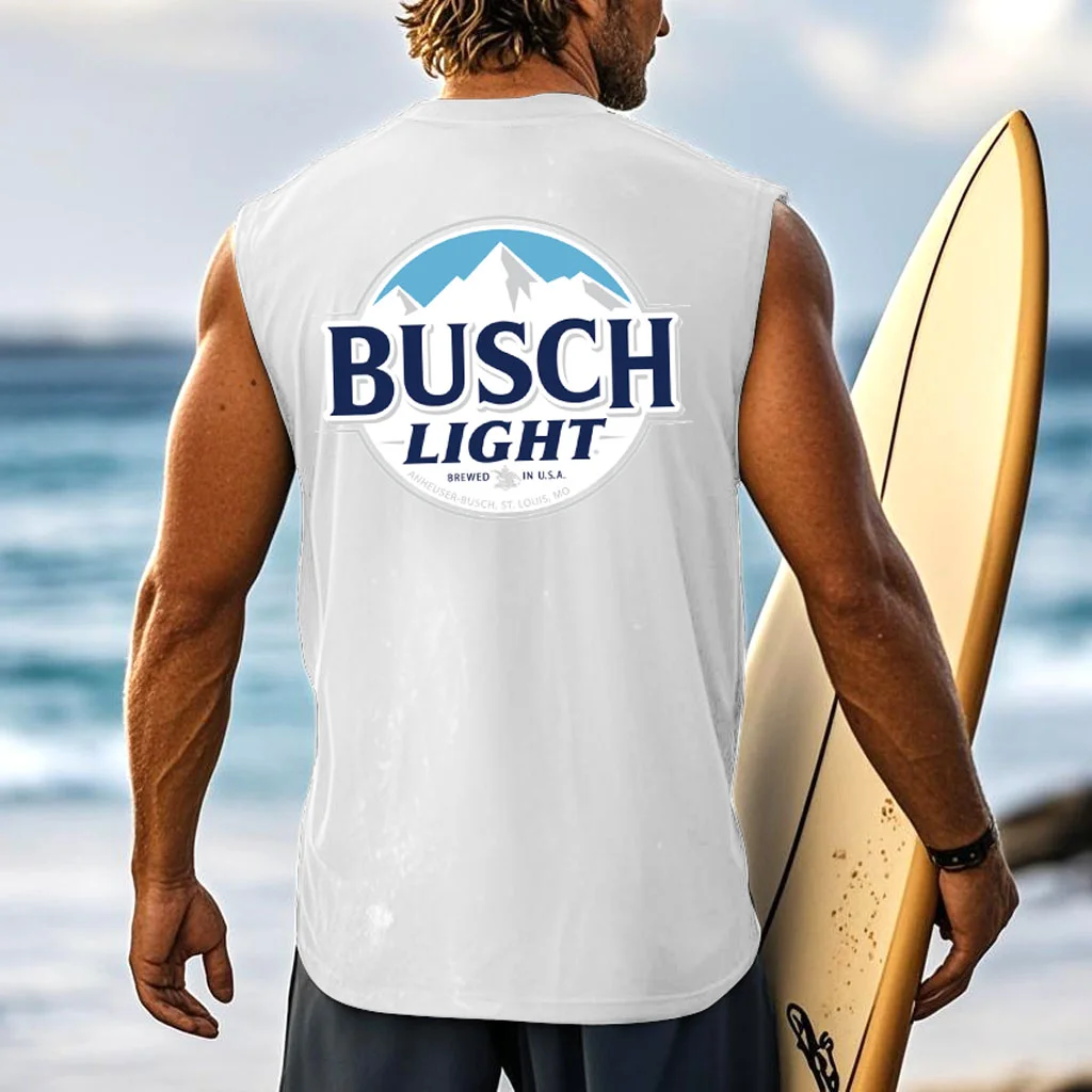  Men's Sleeveless Beach Vest with Bold Logo Print