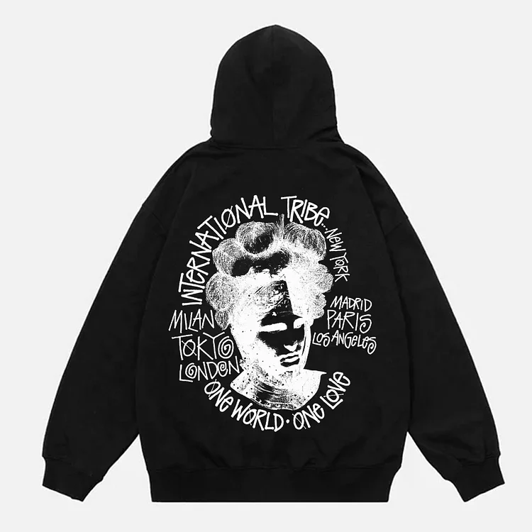 Fashionable Oversize Stussy Camelot Graphic Printed Pocket Hoodie