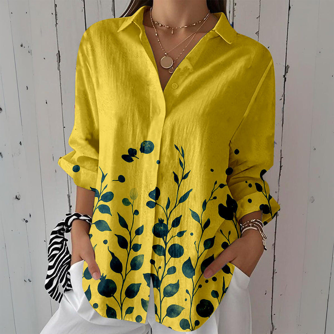 Women Long Sleeve V-neck Graphic Floral Printed Top