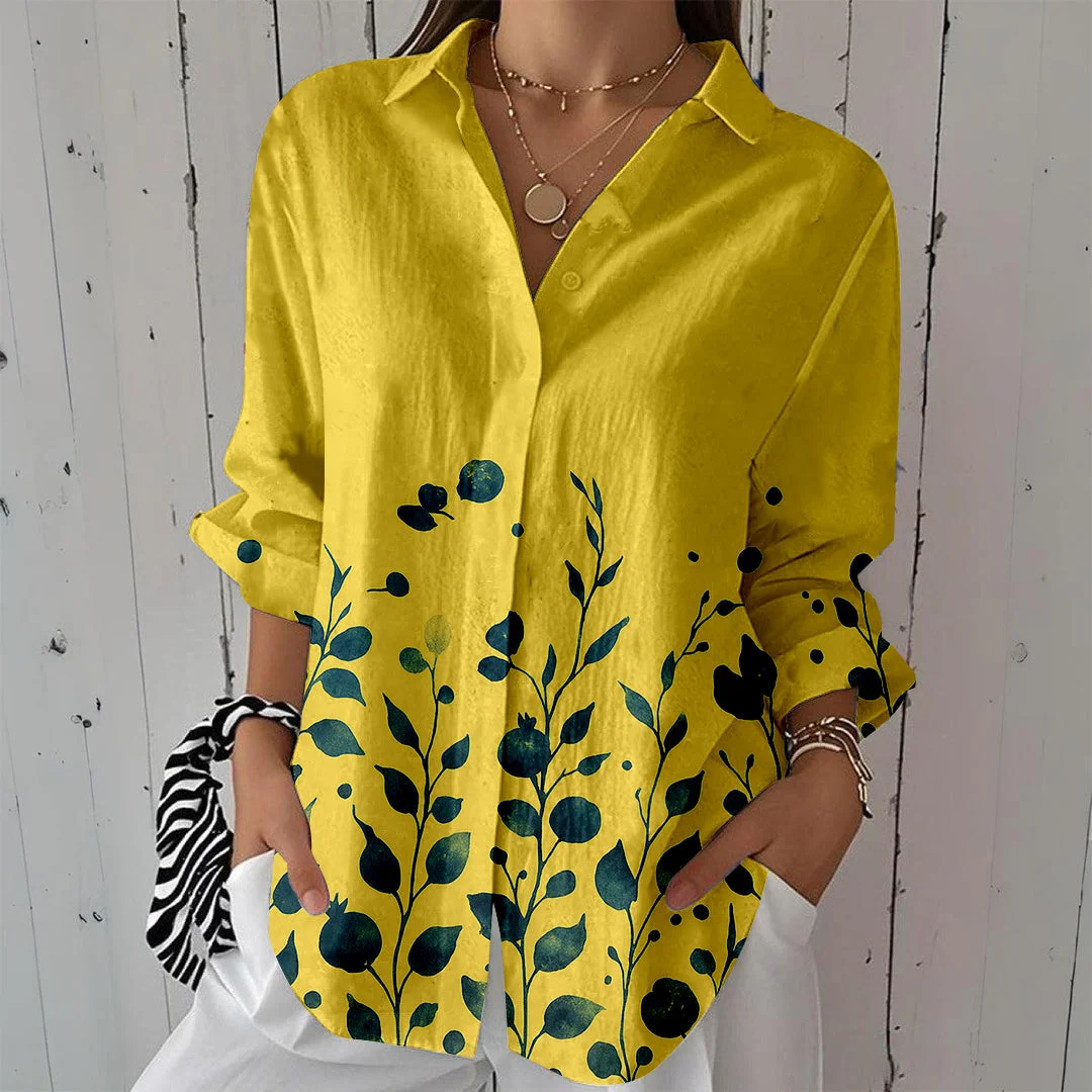 Style & Comfort for Mature Women Women Floral,Yellow DZCL0010 3/4 Sleeve Shirt Collar Printed Button Tops