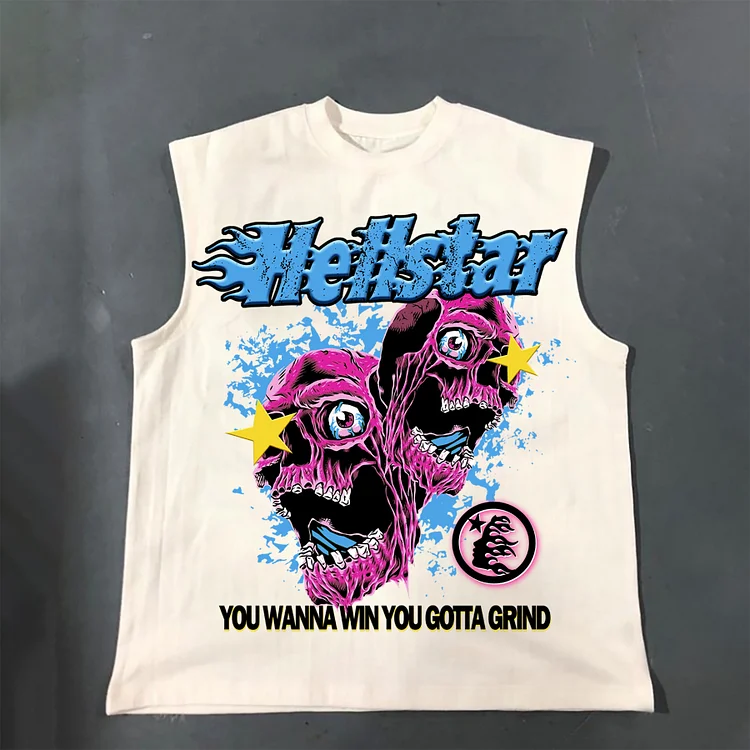 Casual Hellstar Pink Skeleton Print 100% Cotton Tank Top