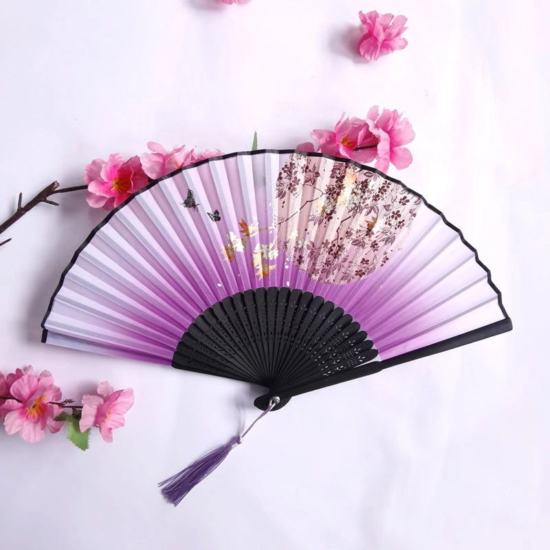 3 Pieces Ancient Style Folding Fan Female Classical Tassel Silk Fan Chinese Style Small Fan Portable Dance Craft National Fashion Fan Student Fan