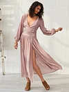 Solid Split-side V-neck Maxi Dress
