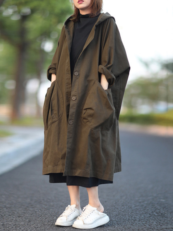 Original Solid Hooded Long Sleeve Outerwear&Coat