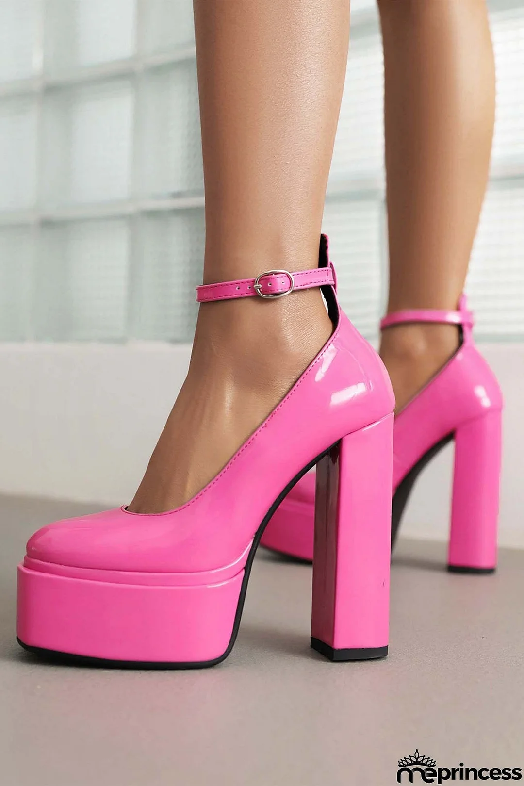 Ankle Strap Platform Chunky Heel Pumps