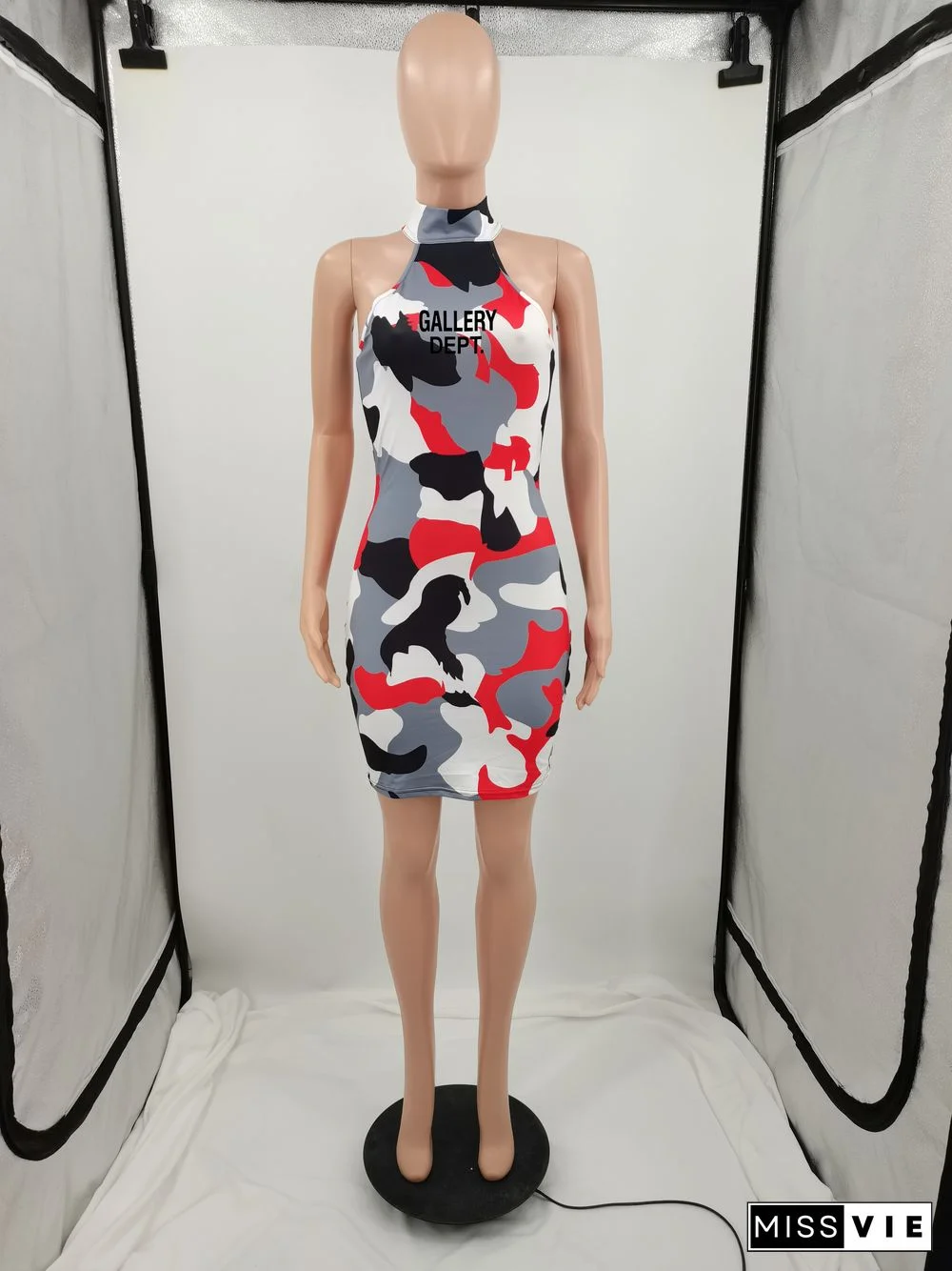 Camo Print Sleeveless Bodycon Short Dresses