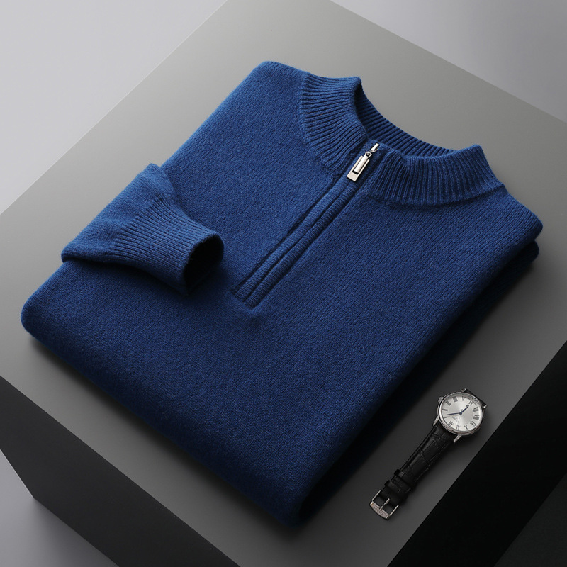 Zip Neck Casual Wool Sweater For Men REAL SILK LIFE