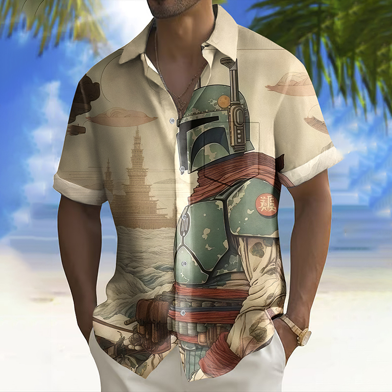 Men's  Holiday Vintage Ukiyo-e Art Linen Blend Cozy Shirt
