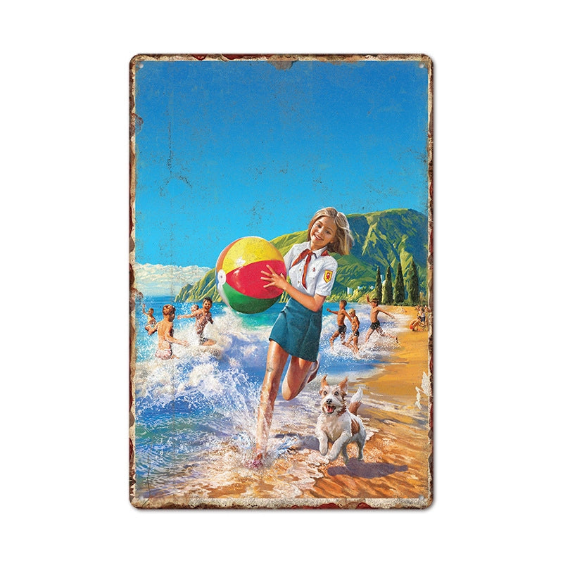 Beach Artistic Letter Landscape Iron Mural Wall Art