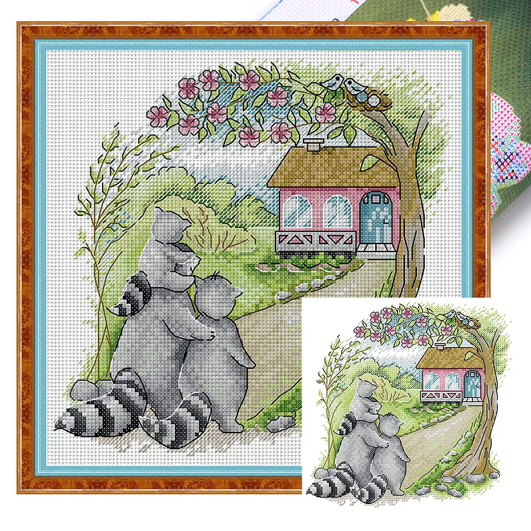 【Joy Sunday Brand】Raccoon's Home 26*26cm 14CT Stamped Canvas Cross Stitch gbfke