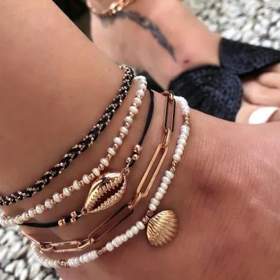 Multi-layer Shell Beaded Anklet Set for Women Summer Anklet Bracelet