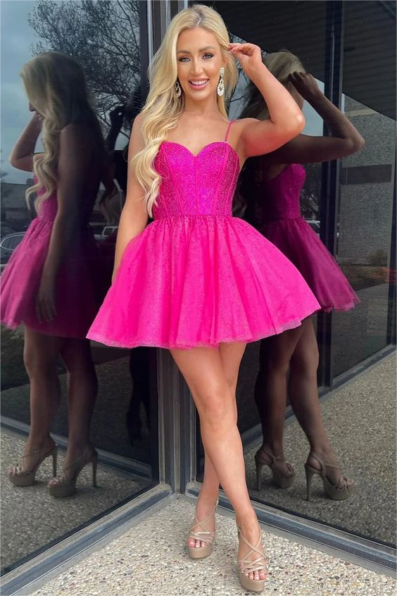 Hellodresses Shinning Spaghetti Strap Sleeveless Short A Line Homecoming Dress With Sequins