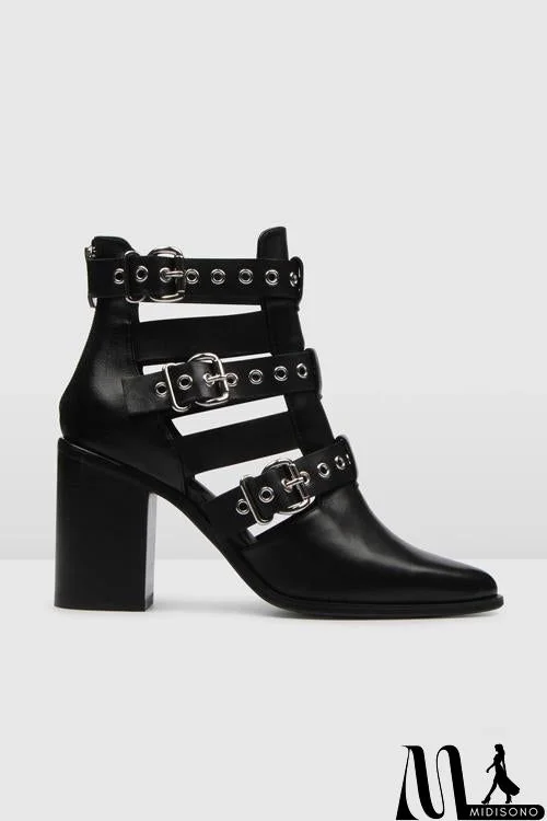 Hollow Buckle Ankle Boots