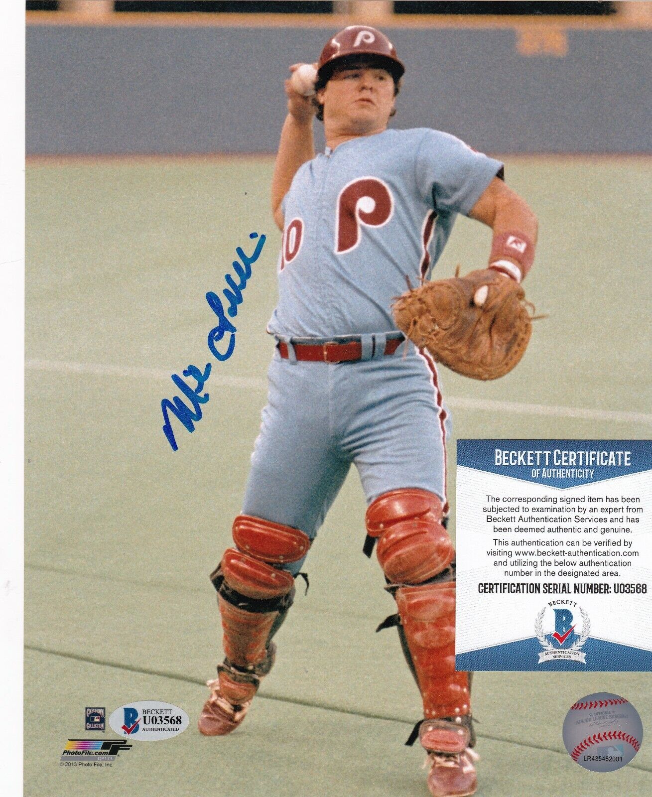 MIKE LAVALLIERE PHILADELPHIA PHILLIES BECKETT AUTHENTICATED ACTION SIGNED 8x10