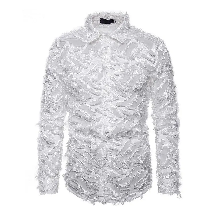 Men's Vintage Handmade 3D Feather Lapel Long-Sleeved Shirt