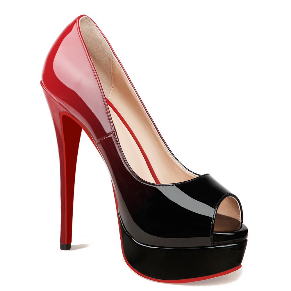 150mm Red Bottom Sky High Platform Pumps Gradient Color Shoes-MERUMOTE