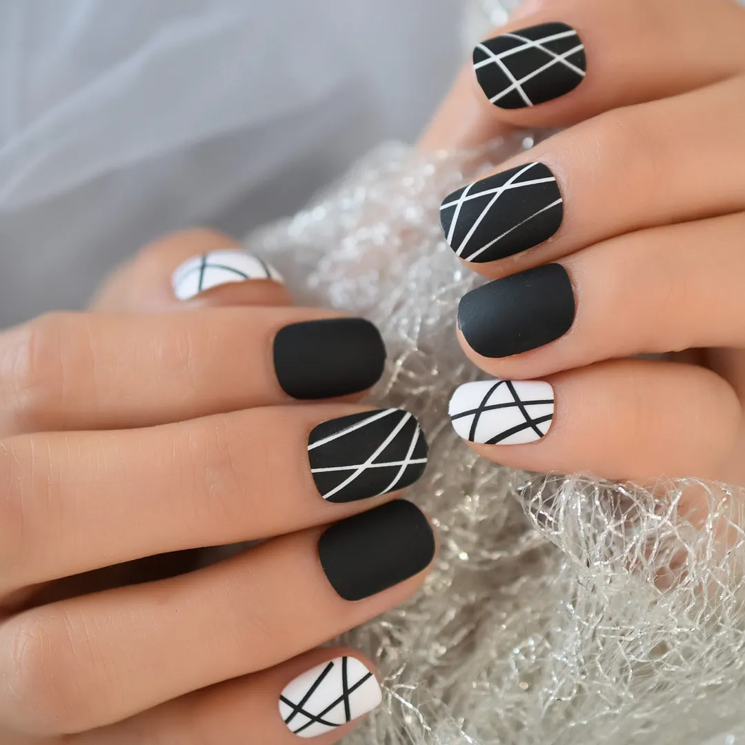 Pink Nude White French Fake Nails Squoval Square UV Gel False Press on Nails for Girl Full Cover Wear Finger Nail Art Tips 1123-Nail Inspo