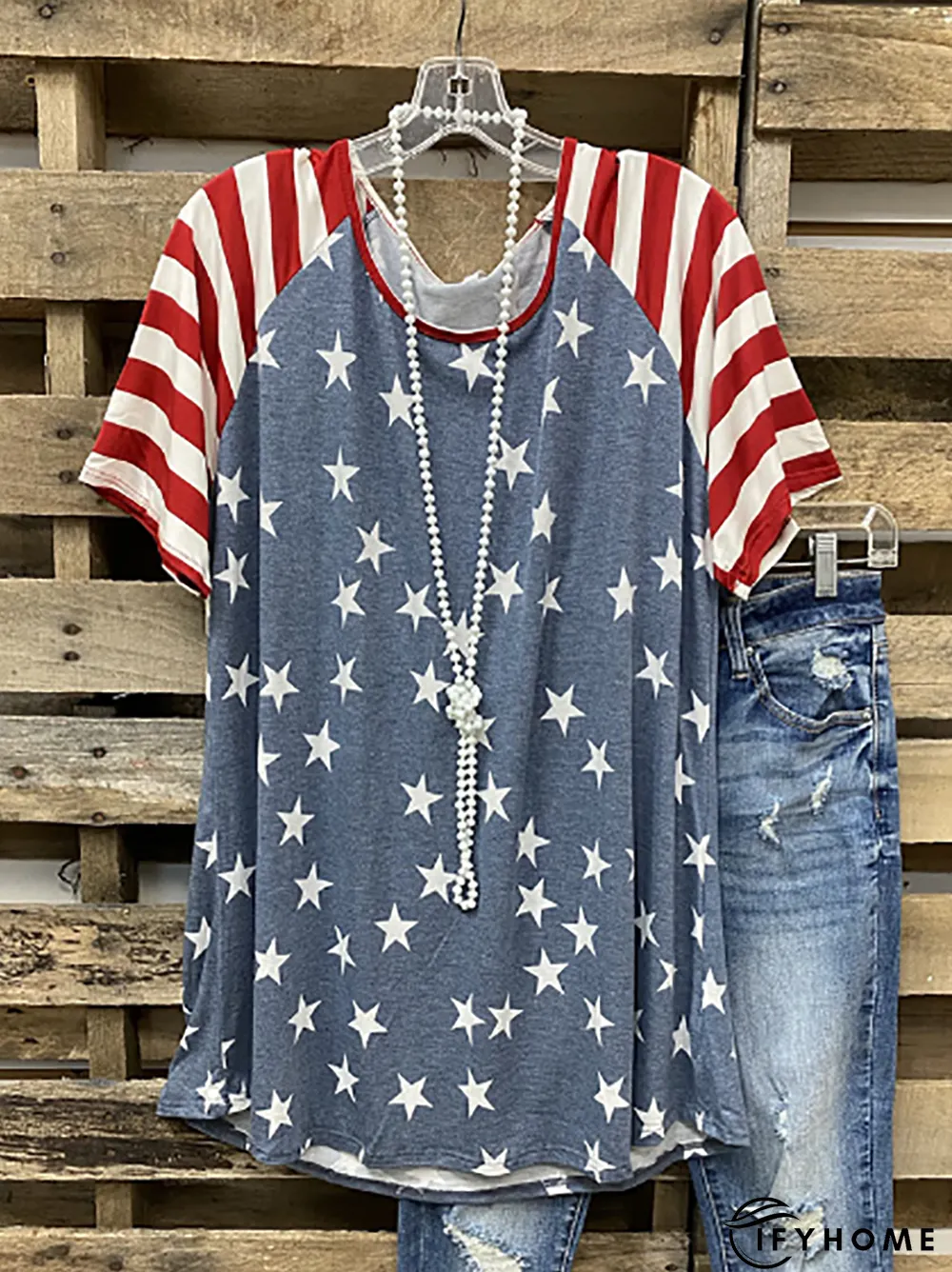 Blue Crew Neck Casual T-shirt | IFYHOME