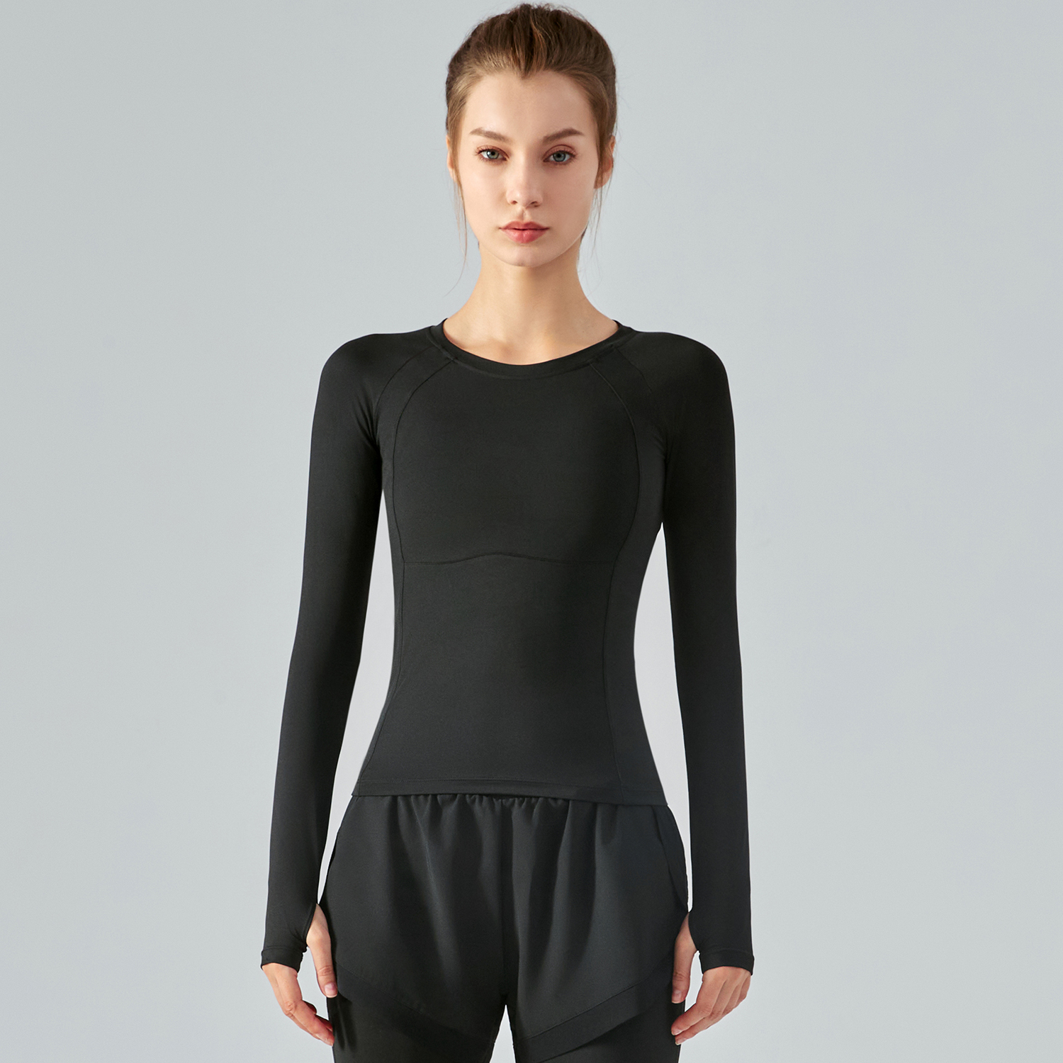 Shop Black raglan sleeve thin dri-fit sports workout gym t shirt with thumb holes online on Hergymclothing