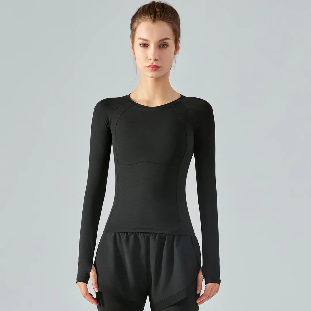Shop Black raglan sleeve thin dri-fit sports workout gym t shirt with thumb holes online on Hergymclothing