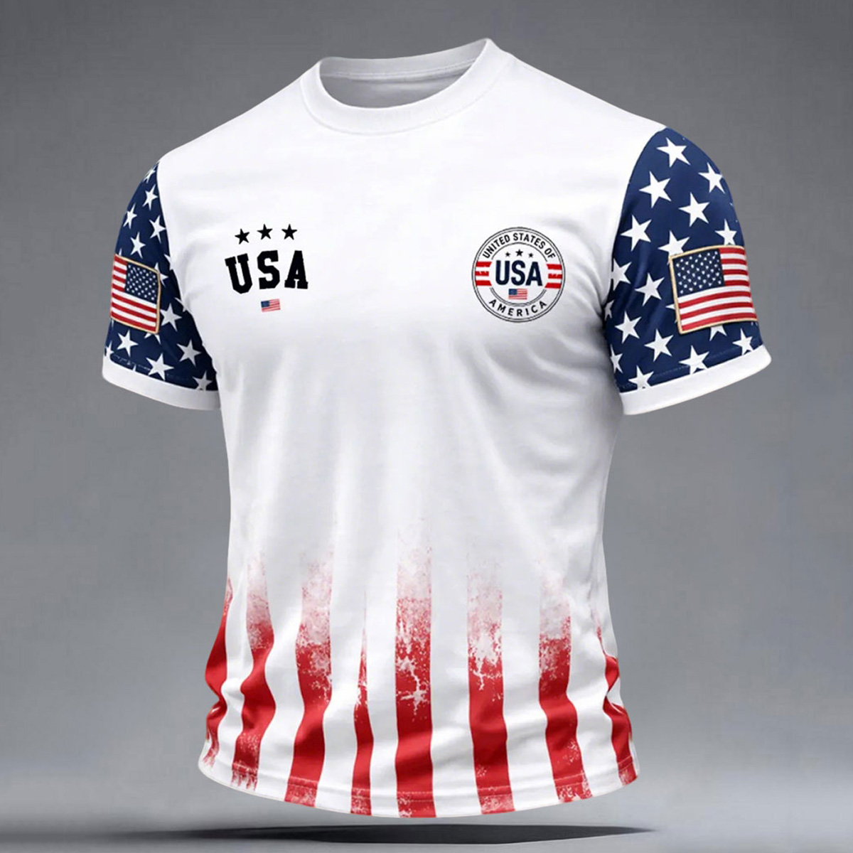 Men's American Flag Print T-shirt Westsshops