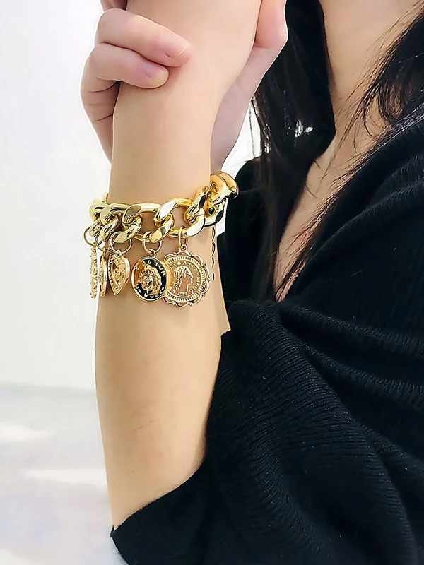 Retro Embossed Pendant Chain Geometric Punk Bracelet