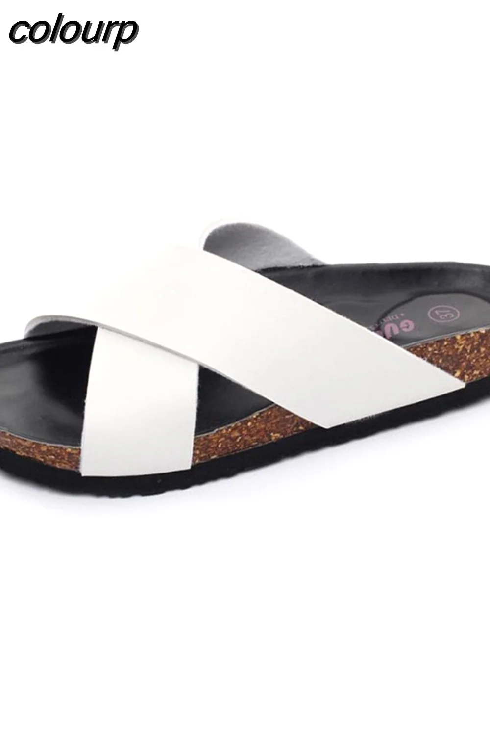 colourp 2023 Unisex Fashion Men Beach Cross Cork Slippers Summer Solid Color Non-slip Outside Women Slide Shoe High Quality