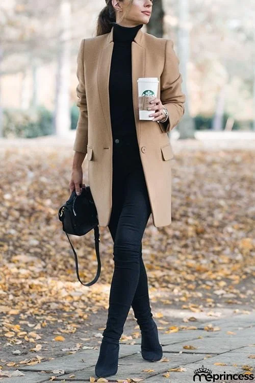 High Collar Button Pocket Coat