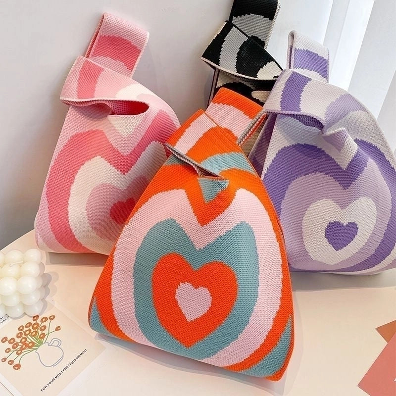 Women's Medium Knit Letter Heart Shape Flower Cute Square Open Square Bag