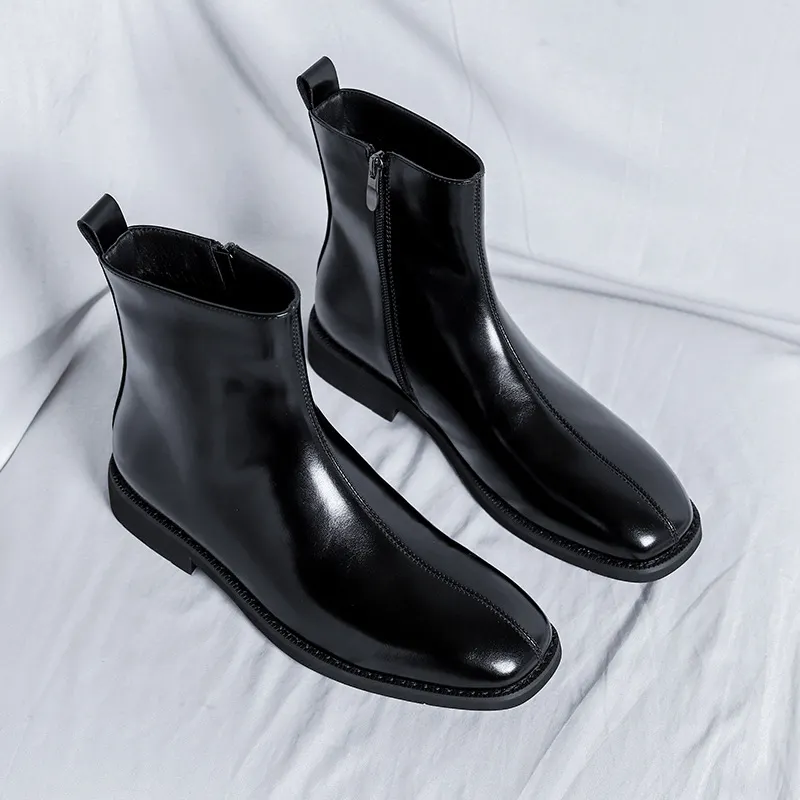 Yyvonne Yyvonne 2023 New Male British High Gang Middle Set Foot Side Zipper Big Head Retro Platform Work Boot 89757-R