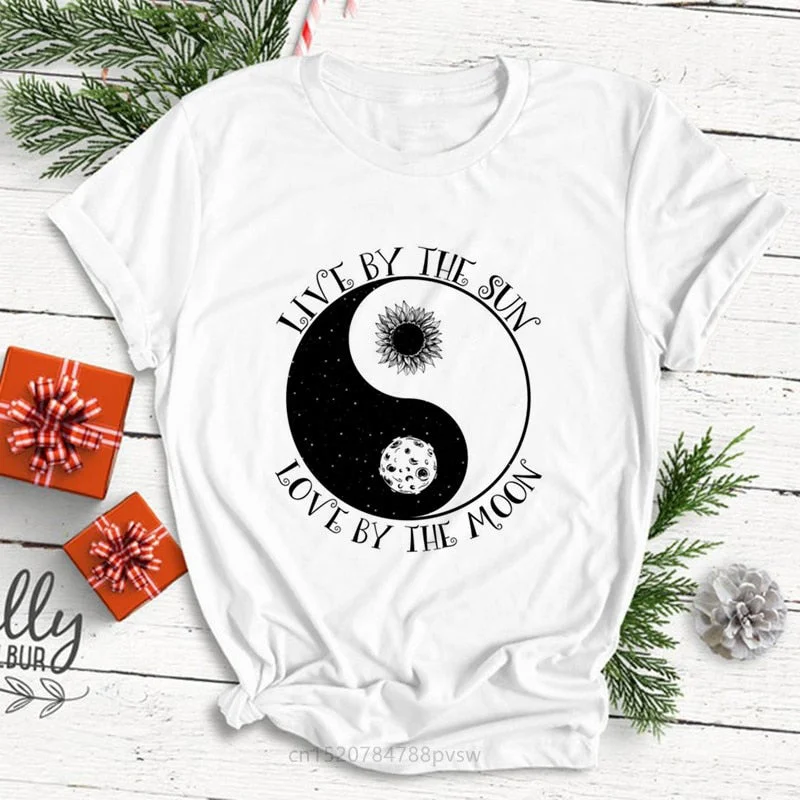 Live By The Sun Love By The Moon Women Funny Print T-shirt Summer Black Fashion Tops Tee Girl 90S Harajuku Clothes,Drop Ship