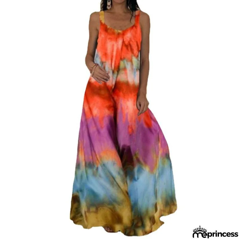 Fashion Sexy Halter Neck Print Slit Long Dress