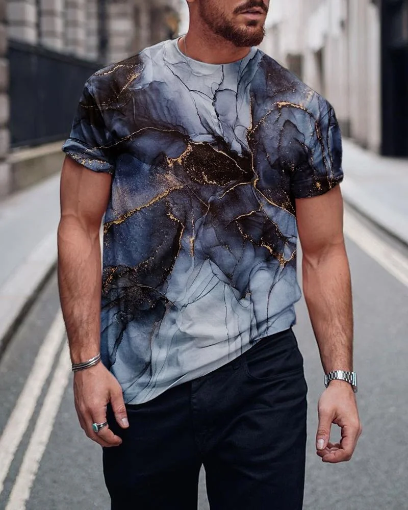 Men's Urban Gold and Blue Abstract Printed Fashion T-shirt