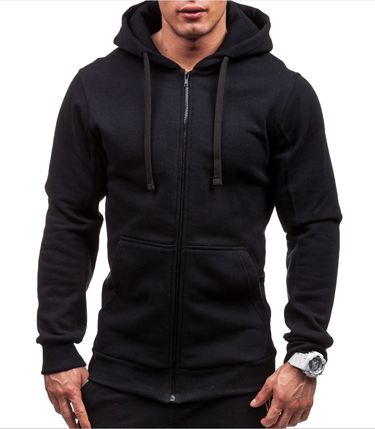 Fashion Men's Sports Zip Jacket Cotton Solid Hoodie Sweatshirts