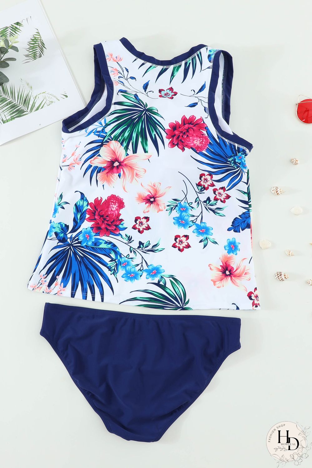 Printed Sleeveless Scoop Neck Tankini Set