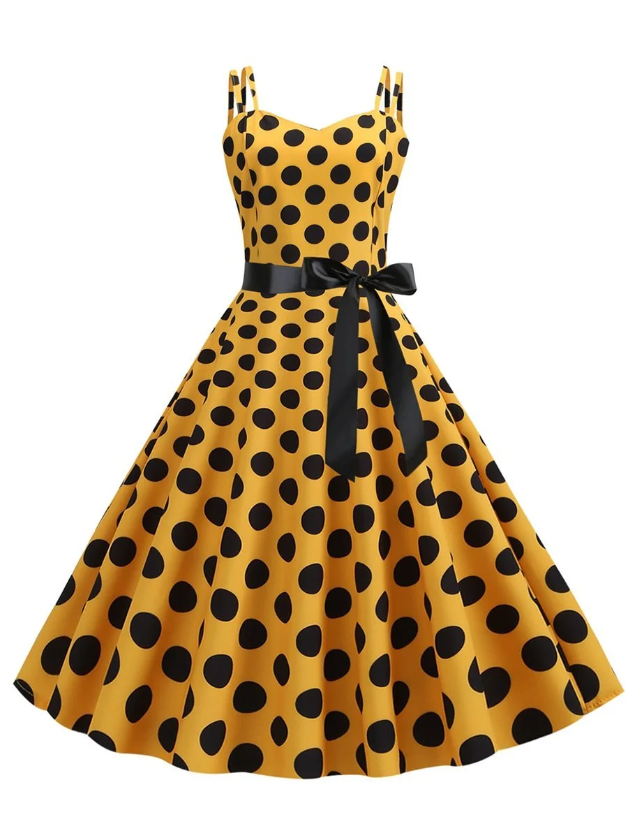 1950s Dress Sexy Strap Polka Dot Print A-line Dress