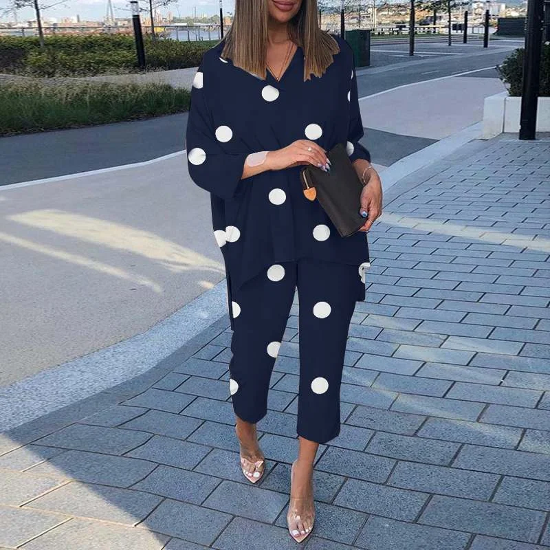 Two Piece Sets ZANZEA Fashion Polka Dot Printed Pant Sets Women Summer Matching Sets Casual Urban Tracksuits Trouser Suits 2PCS