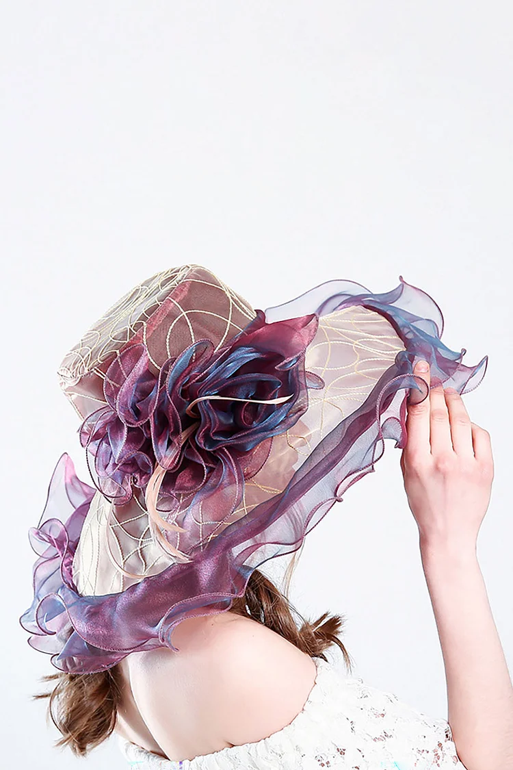 Fashion Anti-Ultraviolet Embroidery Flower Organza Shading Hat