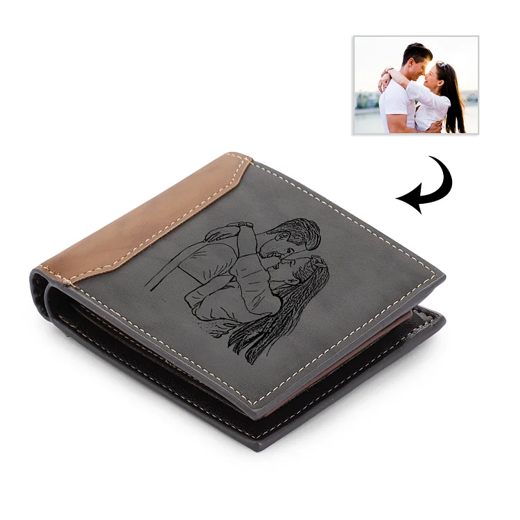 Men's Photo Custom Wallet Gray Personalized Gifts