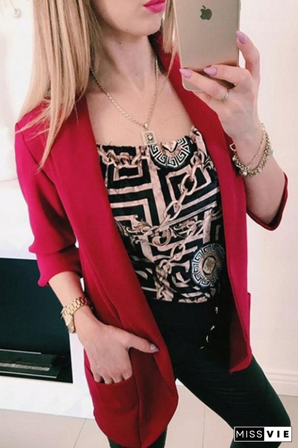 Fashion Casual Solid Split Joint Turndown Collar Outerwear（3 colors）