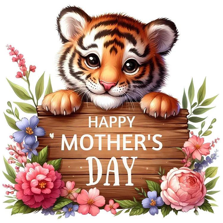 Tiger Mother'S Day Slogan 30*30CM (Canvas) Full Round Drill Diamond Painting gbfke