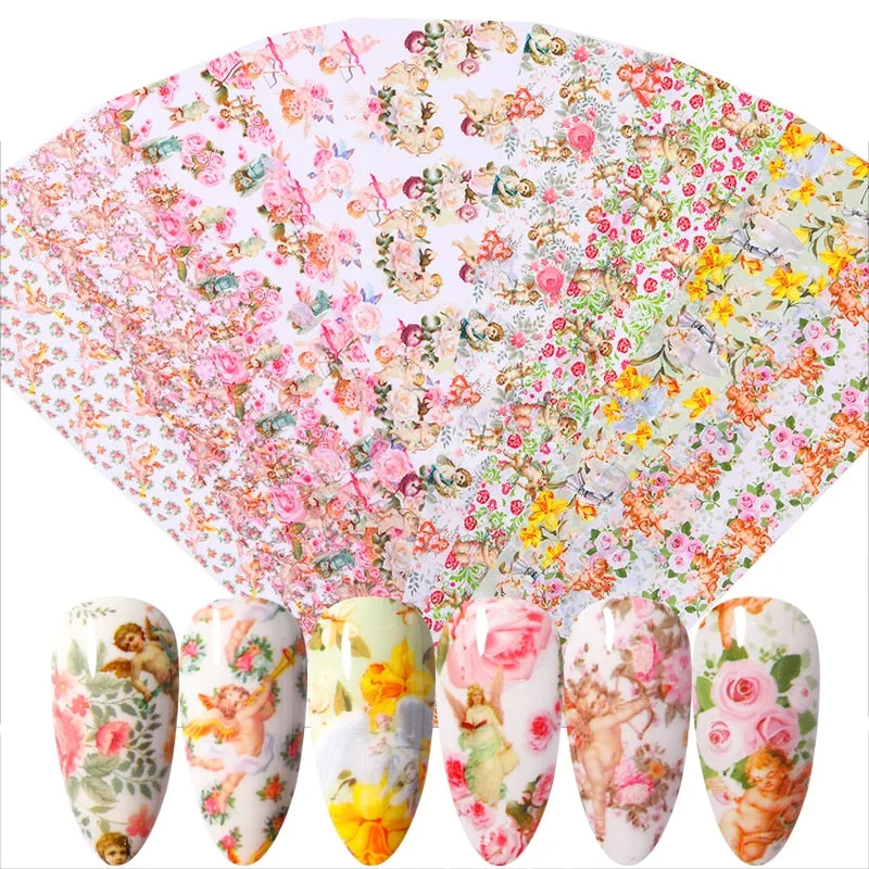 Christmas Of Foil Nail Art Stickers Set With Marble Flower Gilding Pattern Nail Transfer Decals Decorations Nail Accessories