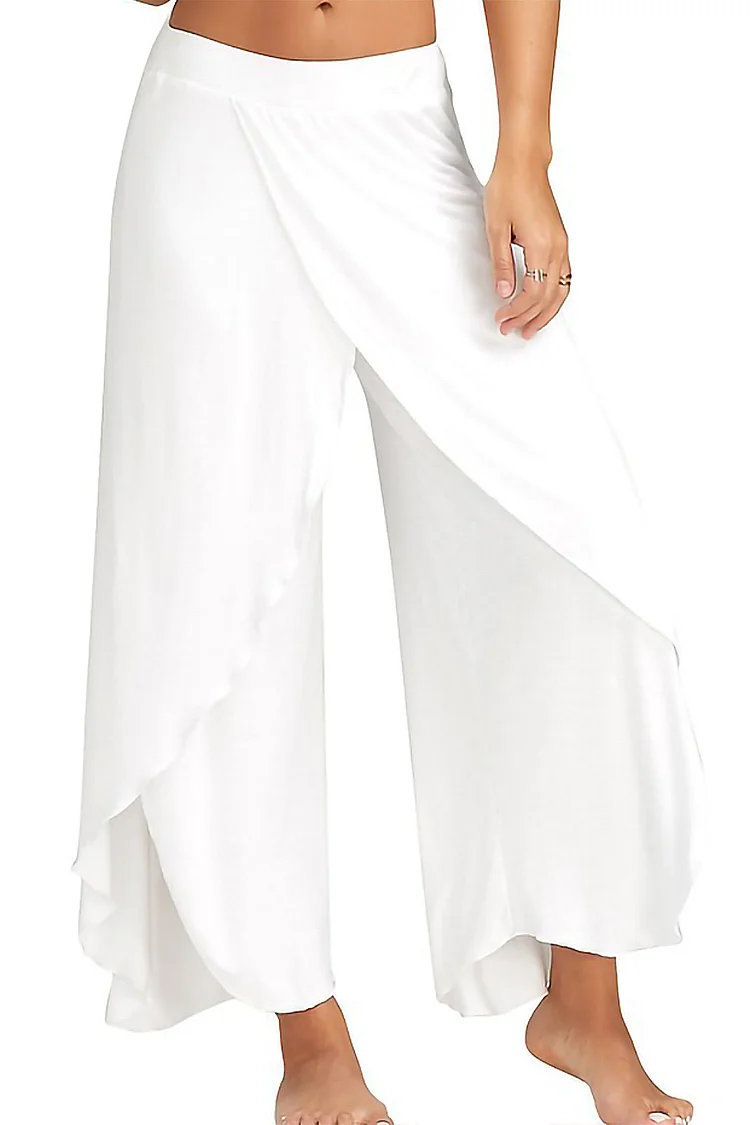Plus Size Casual White Wide Leg Split Irregular Yoga Pants  Flycurvy [product_label]