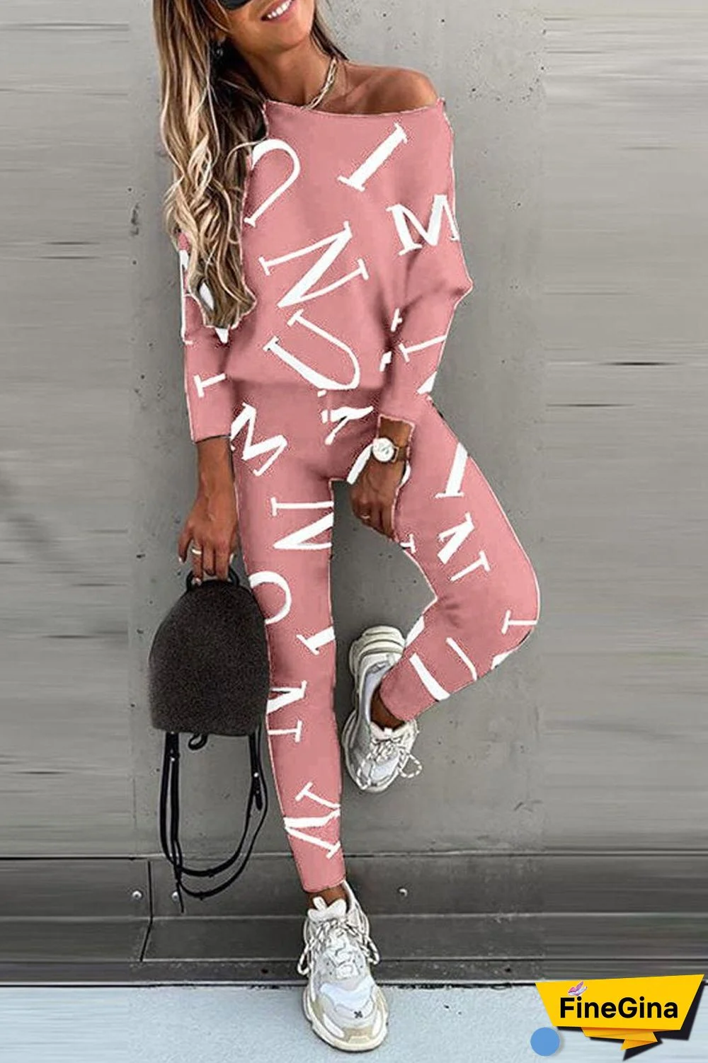 Letter Printed Drawstring Waist Two Piece Sets