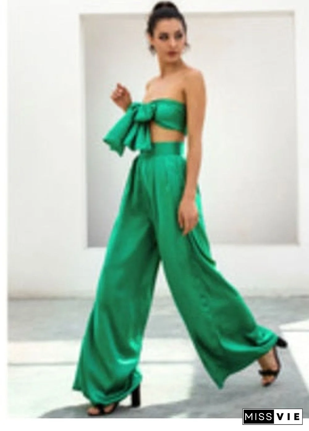 Green High Waist Bell Two-Pieces Set LM6473