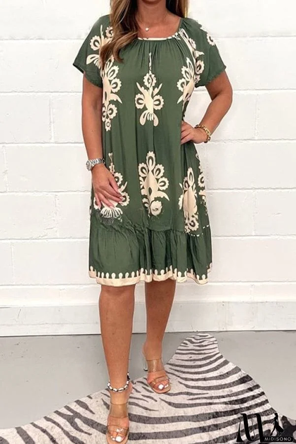 MidiSono - Geometric Pattern Multi Print Square Neck Dress