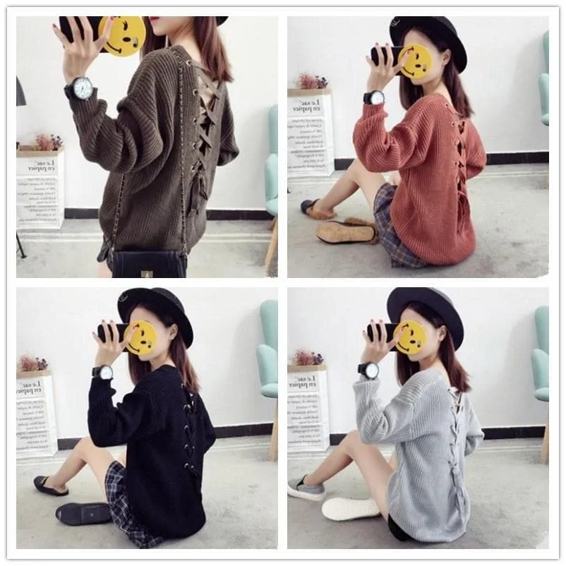 4 Colors Lace-Up Ribbon Student Sweater SP1711291