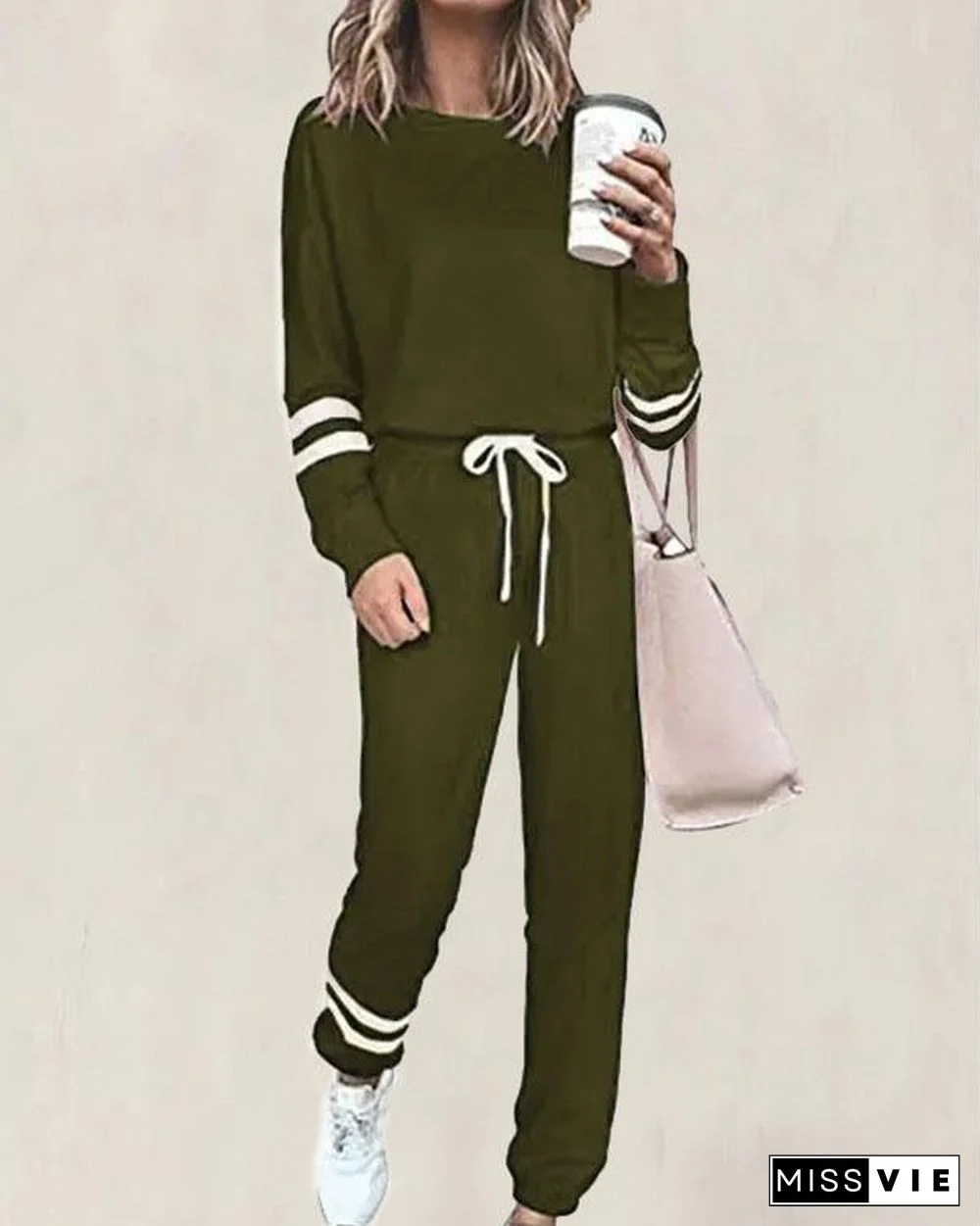 Casual Cotton Striped Two Pieces Set